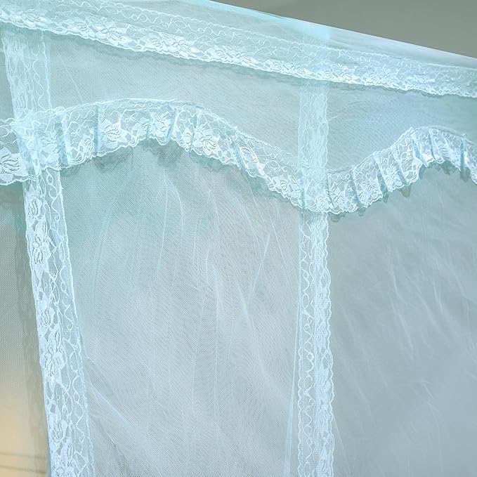 Bed Canopy, Princess Bed Curtain Net for Girls & Adults,Three-Doors Rectangle Lace Dome Netting (Green, King)