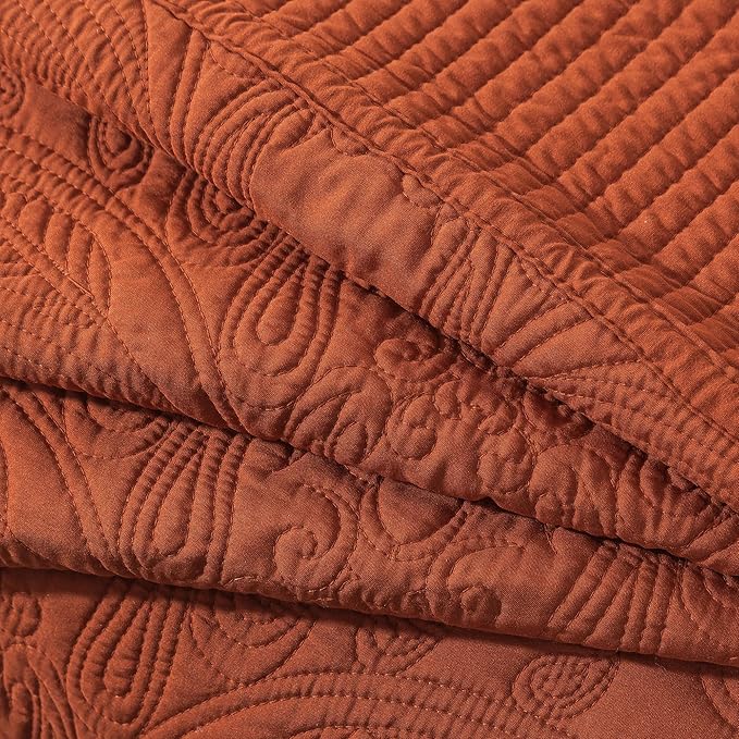 HoneiLife Oversized King Bedspreads - California King Quilt 128x120, 4-Piece Cal King Quilt Sets,Rustic Bedding Sets King Size,Extra Large Coverlets Lightweight Bed Cover for All Season Use-Rust