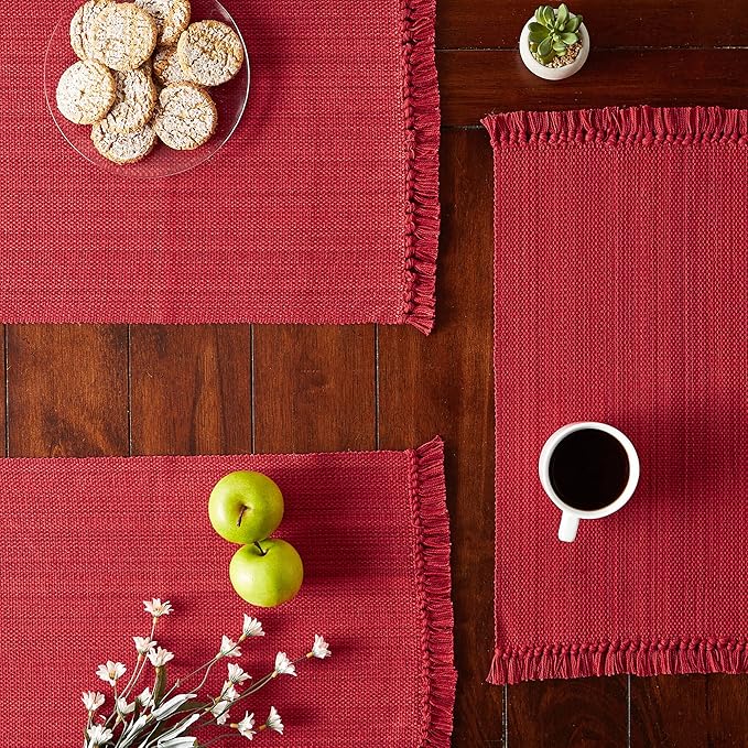 DII Variegated Tabletop Collection, Placemat Set3x19, Tango Red, 6 Piece