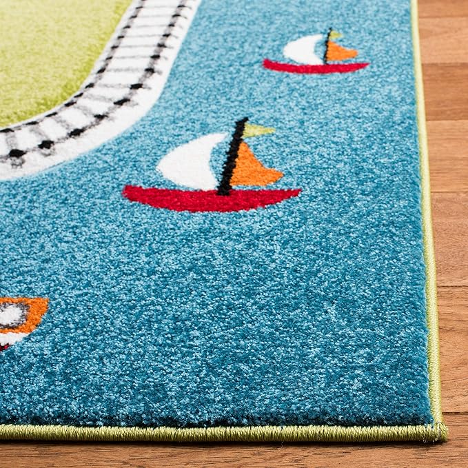 SAFAVIEH Carousel Kids Collection 8' Round Green/Ivory CRK192Y Neighborhood Road Non-Shedding Playroom Nursery Bedroom Area Rug