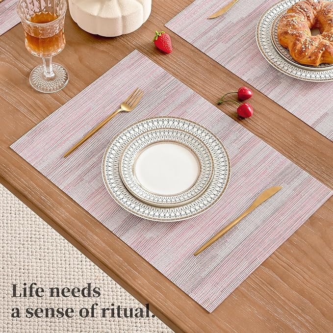 Leetaltree Misty Rose Placemats Set of 4 - Heat Resistant Non-Slip Place mats for Dining Table, Washable Durable PVC Vinyl Woven Table Mats(Misty Rose, 4)