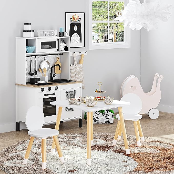 UTEX Kids Table with 2 Chairs Set for Toddlers, Boys, Girls, 3 Piece Kiddy Table and Chairs Set, White