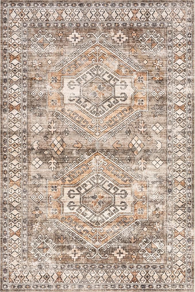 nuLOOM 4' x 6' SpinClean Machine Washable Stain-Resistant Area Rug with Non Slip Backing, Low Profile for Living Room, Bedroom, and Dining Room, Mae Brown