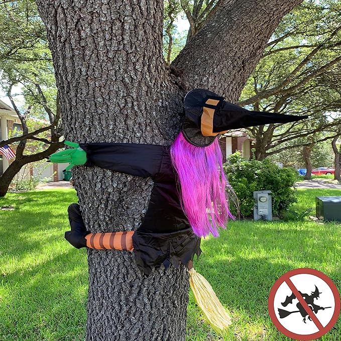 Betty Bash Crashing Witch into Tree Halloween Yard Decorations,(54" H) Large Crashing Witch into Tree