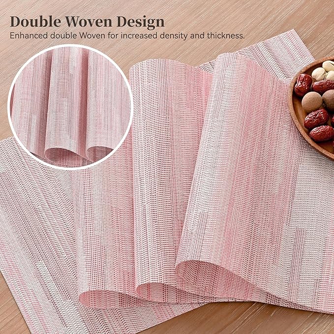 Leetaltree Misty Rose Placemats Set of 4 - Heat Resistant Non-Slip Place mats for Dining Table, Washable Durable PVC Vinyl Woven Table Mats(Misty Rose, 4)