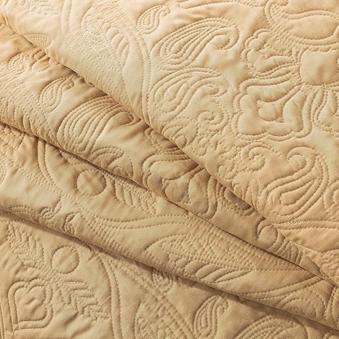 HoneiLife Queen Quilt Bedding Set - 3 Pieces Microfiber Quilt Sets Lightweight Bedspreads Reversible Coverlets Retro Bed Cover Paisley Pattern Bedding Set All Season Quilts-Yellow