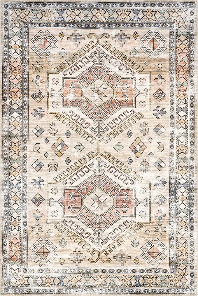 nuLOOM 8' x 10' SpinClean Machine Washable Stain-Resistant Area Rug with Non Slip Backing, Low Profile for Living Room, Bedroom, and Dining Room, Mae Peach