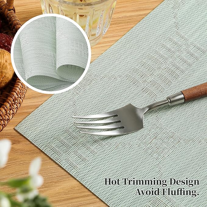 Leetaltree Mint Cream Placemats Set of 6 - Heat Resistant Non-Slip Place mats for Dining Table, Washable Durable PVC Vinyl Woven Table Mats(Mint Cream, 6)