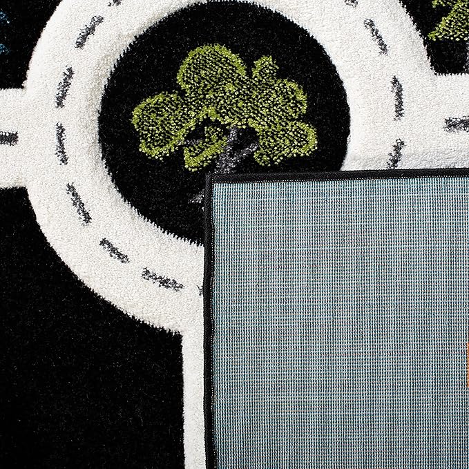 SAFAVIEH Carousel Kids Collection 4' Round Black/Ivory CRK192Z Neighborhood Road Non-Shedding Playroom Nursery Bedroom Area Rug