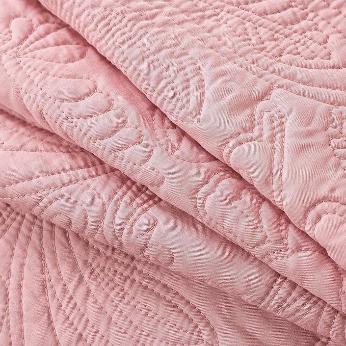 HoneiLife Quilt Sets King Size - 3 Pieces Microfiber Quilt Set Lightweight Bedspreads Reversible Coverlets Rustic Bed Cover King Quilt Bedding Set All Season Quilts-Pink
