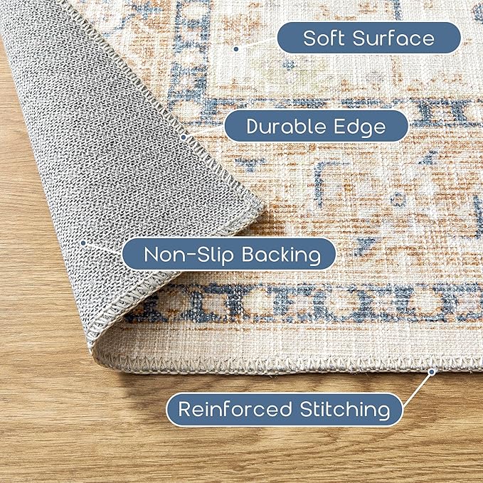Multicolor Area Rug 6x9 Washable Vintage Woven Bright Color Boho Mid Modern Century Eclectic Rug for Bedroom Living Room Kids Playroom,6 x 9,Orange and Blue