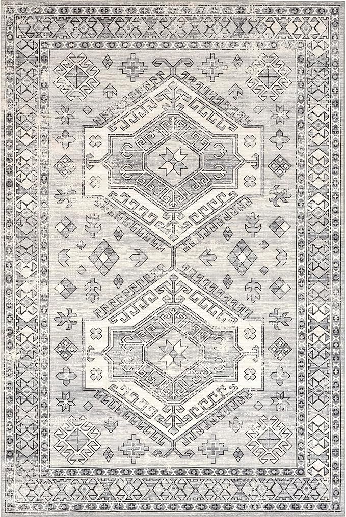 nuLOOM 5' x 8' SpinClean Machine Washable Stain-Resistant Area Rug with Non Slip Backing, Low Profile for Living Room, Bedroom, and Dining Room, Mae Grey