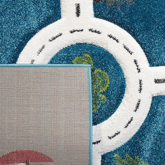 Safavieh Carousel Kids Collection 5'3" Square Turquoise/Ivory CRK192K Neighborhood Non-Shedding Nursery Playroom Area Rug