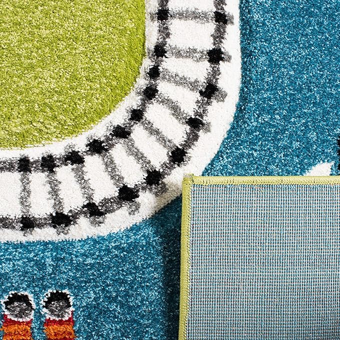 SAFAVIEH Carousel Kids Collection 8' Round Green/Ivory CRK192Y Neighborhood Road Non-Shedding Playroom Nursery Bedroom Area Rug