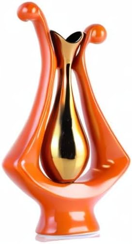 Orange Gold Abstract Art Ceramic Vases for Home Décor Accent,Nordic Modern Minimalist Vases for Flowers,Shelf,Table Centerpieces,Bookshelf,Fireplace Mantle,Rustic,Wedding,Mid Century Décor