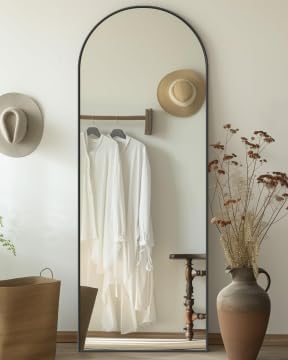 Full Length Mirror, 58"x19" Arch Floor Mirror, Floor Standing Mirror Freestanding Arch Full Body Mirrors with Stand for Bedroom, Hanging Mounted Mirrors for Living Room Cloakroom, Black