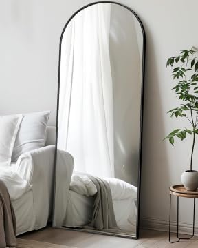 Full Length Mirror, 58"x19" Arch Floor Mirror, Floor Standing Mirror Freestanding Arch Full Body Mirrors with Stand for Bedroom, Hanging Mounted Mirrors for Living Room Cloakroom, Black
