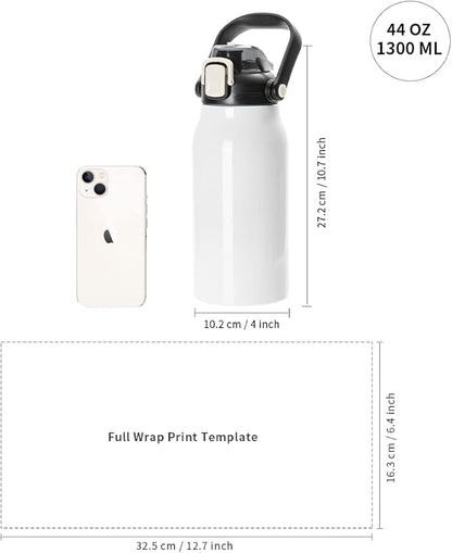 PYD Life Sublimation Water Bottles Vacuum Flasks 44 OZ White with Portable Sippy Up Lid and Straw Large Stainless Steel Travel Tumblers Cups Mugs for Tumbler Heat Press 2 Pack
