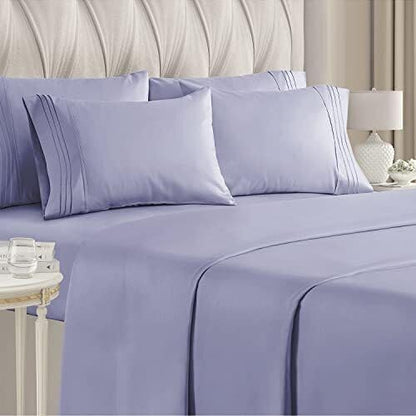 CGK Linens Queen 6 Piece Sheet Set - Cooling Sheets for Hot Sleepers - Hotel Luxury Bedding Set with 8-16 Inch Deep Pockets - 1 Flat & 1 Fitted & 4 Pillowcases - Soft, Comfy & Wrinkle Free - Lavender