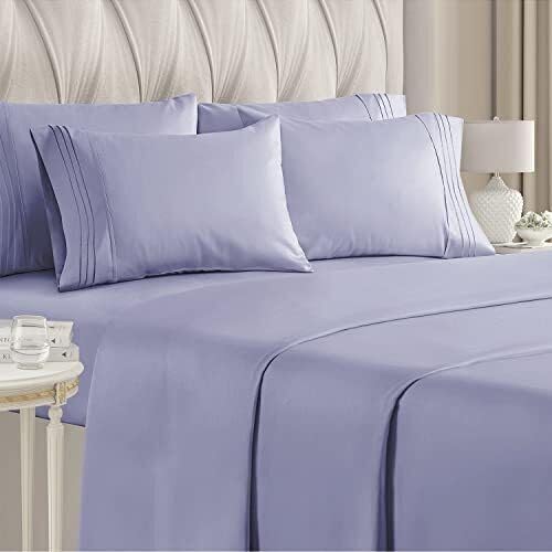 CGK Linens Queen 6 Piece Sheet Set - Cooling Sheets for Hot Sleepers - Hotel Luxury Bedding Set with 8-16 Inch Deep Pockets - 1 Flat & 1 Fitted & 4 Pillowcases - Soft, Comfy & Wrinkle Free - Lavender