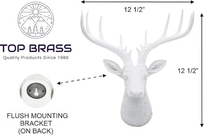 Top Brass 12 1/2" Faux White Deer Head/White Antlers Wall Decor - Modern Minimalism Taxidermy Art Sculpture