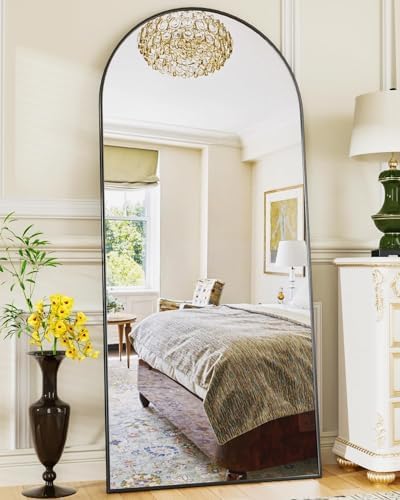 Full Length Mirror, 58"x19" Arch Floor Mirror, Floor Standing Mirror Freestanding Arch Full Body Mirrors with Stand for Bedroom, Hanging Mounted Mirrors for Living Room Cloakroom, Black