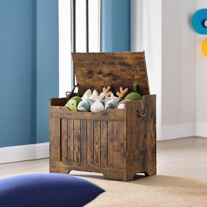 IDEALHOUSE Storage Chest, 24.8" Toy Chest for Boys Girls, Kids Wood Large Toy Box, Storage Bench with Safety Hinge,Storage Trunk for Entryway, Living Room, Bedroom, Playroom, Rustic Brown