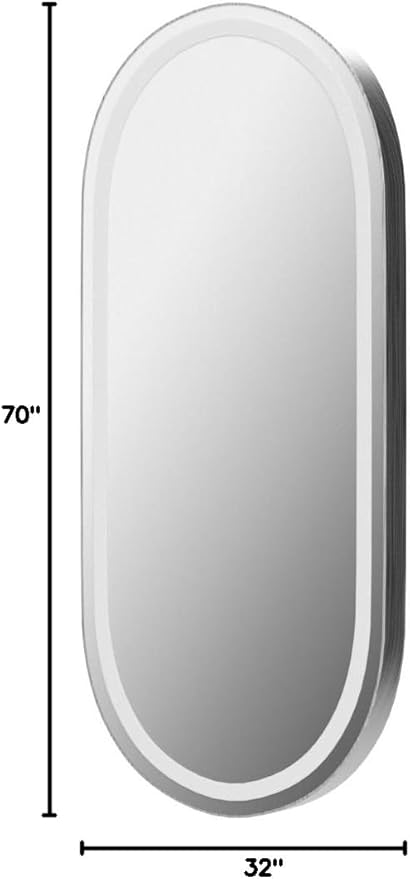 FENNIO 70" x 32" Large Luxury Wall Mounted Mirror with LED Lights - Oval Full Length LED Lighted Full Body Dressing Mirror for Bedroom, Salon, Brushed Aluminum Frame, Tempered Glass