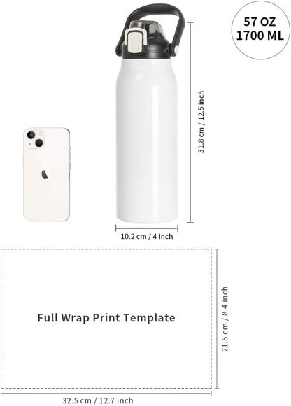 PYD Life Sublimation Water Bottles Vacuum Flasks 57 OZ White with Portable Sippy Up Lid and Straw Large Stainless Steel Travel Tumblers Cups Mugs for Tumbler Heat Press 2 Pack