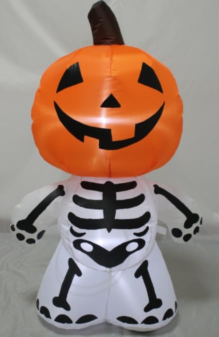 TRMESIA 4FT Halloween Inflatable Decoration,Outdoor Yard Blow up Decorations with Lights,Pumpkin Skeletons Inflatables Halloween Decor 24HLW-03-02