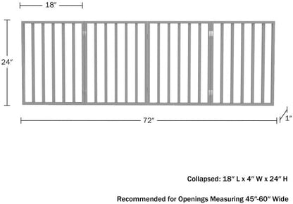 Pet Gate - 4-Panel Indoor Foldable Dog Fence for Stairs, Hallways, or Doorways - 72x24-Inch Retractable Wood Freestanding Dog Gates by PETMAKER (Gray)