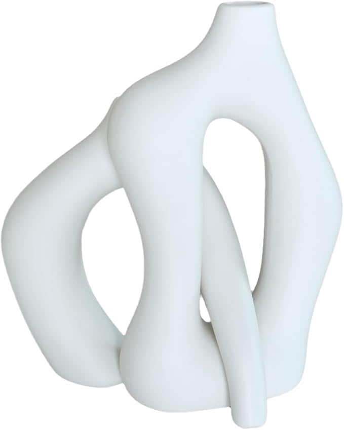 White Ceramic Vase Set of 2 for Modern Nordic Vases Irregular Artistic Vase Minimalism Style Flower Vases for Living Room Office Bedroom Wedding Table Centerpiece Entryway (2PCS)