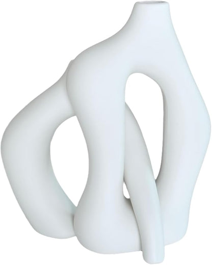 White Ceramic Vase Set of 2 for Modern Nordic Vases Irregular Artistic Vase Minimalism Style Flower Vases for Living Room Office Bedroom Wedding Table Centerpiece Entryway (2PCS)