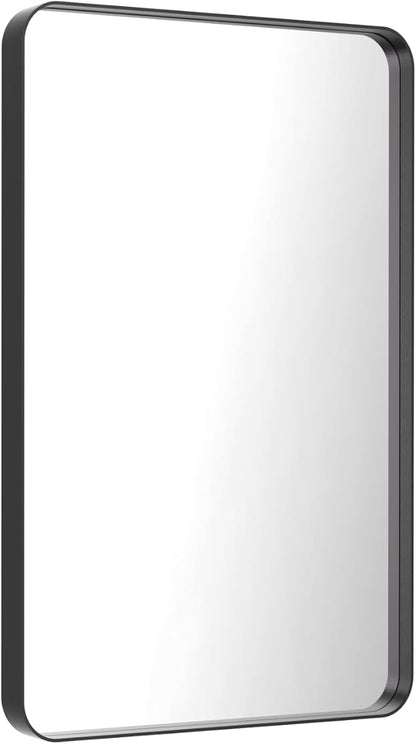 LOAAO 28X36 Inch Black Metal Framed Bathroom Mirror for Wall, Matte Black Bathroom Vanity Mirror Farmhouse, Anti-Rust, Hangs Horizontally or Vertically
