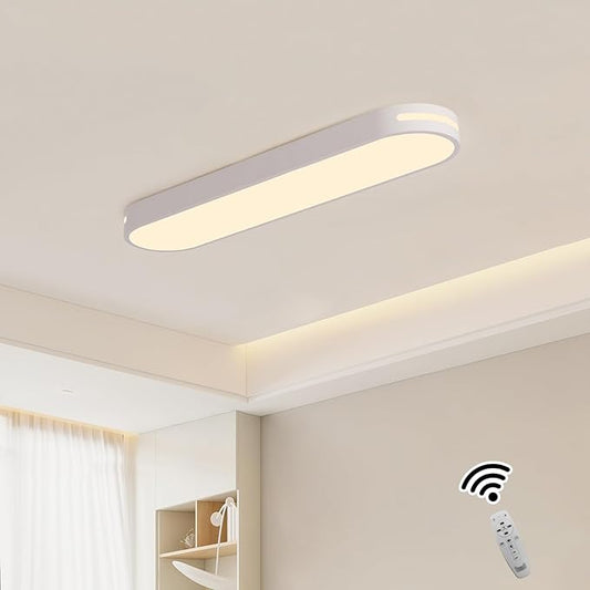 Becailyer Modern LED Ceiling Lights, 23.6" Dimmable Flush Mount Ceiling Lamp with Remote Control, Metal Hollow Ceiling Chandelier Lighting Fixture for Hallway Aisle Office Dining Room Closet, White
