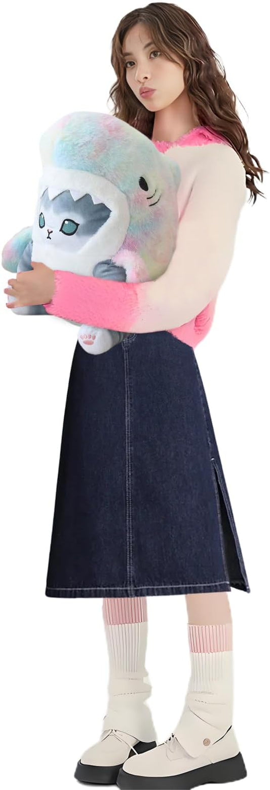 Kawaii Shark Cat Plush Toy Stuffed Animal Doll, Cute Soft Pillow Stress Release Hugs Toys Christmas Halloween Birthday Gifts for Kids Boys Girl Best Gift (Colorful - Gray,15 inch)