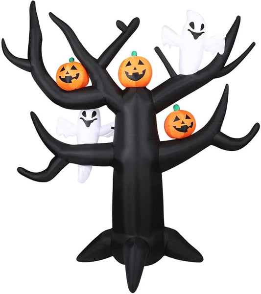 Haunted Hill Farm 8-Ft. Inflatable Spooky Halloween Tree with Ghosts, Pumpkins and LED Lights | Festive Holiday Blow-Up Decorations | Blower, Ropes, and Stakes Included | HISPKYTREE081-L
