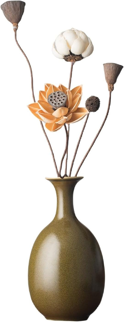 Tea Dust Color Ceramic Vase with Dried Flowers, Handmade in Jingdezhen for Modern Home Decor Office Bookshelf Tables Living Room Bedroom Shelf Decor Entryway Dry Flower Arrangement Ornament