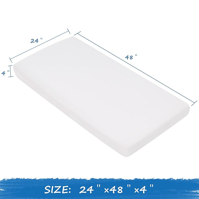Nap Mat Sheet 24" x 48" x 4" Fitted Elastic Corners Preschool Day Care Rest Nap Mat Cover, Soft & Breathable Baby Sheets for Regalo My Cot Portable Toddler Bed and Joovy Travel Cot, White