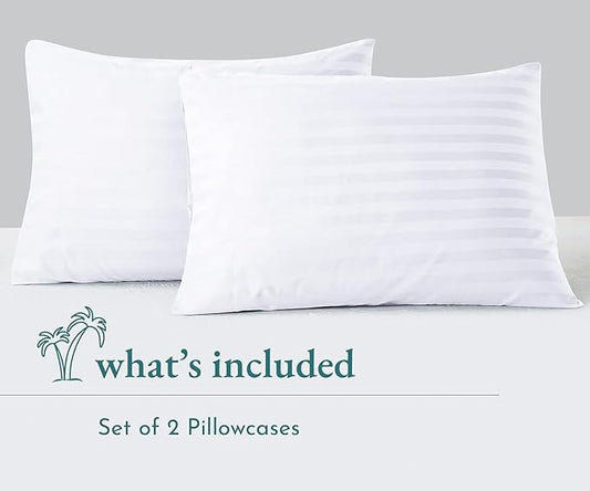 Euro Shams Pillow Covers 20" x 26" 2 Pack No Insert 600 Thread Count 100% Egyptian Cotton Square Throw Pillowcovers Smooth Feel Pillow Sham for Bedroom, Hotel, Home Decor Cushion Cover White Stripe