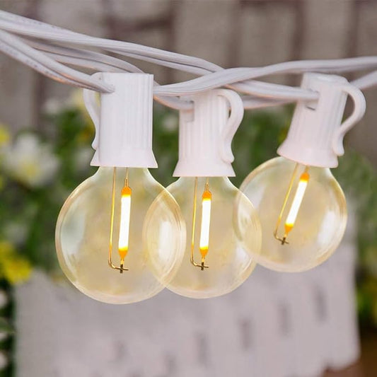 25Ft LED G40 Outdoor String Lights, Patio Globe String Lights with 27 Shatterproof LED Clear Bulbs, E12 Base Vintage Commercial Hanging Lights for Café Backyard Porch Party Holiday Decor- Black Wire