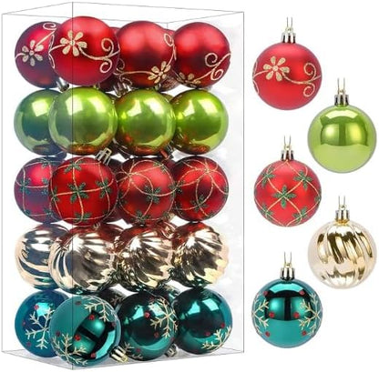 SHareconn 30ct 2.36 Inch Christmas Tree Balls Ornaments, Colored Shatterproof Plastic Decorative Baubles Decorations for Xmas Tree Decor Holiday Party Wedding Decoration (Red & Green Gold, 60mm)