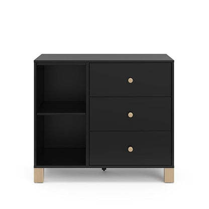 Storkcraft California 3 Drawer Combo Dresser (Black with Driftwood) – GREENGUARD Gold Certified, Interlocking Drawer System, Pre-Installed Drawer Tracks for Easier Assembly, Spacious Cabinet