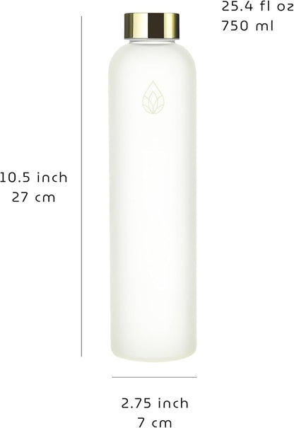 Frosted Glass Water Bottle 25.4oz (Cream/Yellow Gold)