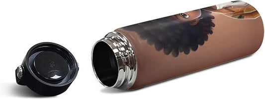 African Stainless Steel Water Bottle with Handle Vacuum Insulated Water Bottles 20 oz Metal Flask Afro American Travel Cup Coffee Mug Wide Mouth Bottle Leak Proof Reusable