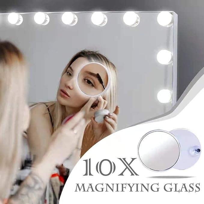 Kottova Vanity Mirror with Lights,23×18" Makeup Mirror,Hollywood Mirror with 15 LED,3 Color Modes & Detachable 10X Magnification Mirror,Slim Metal Frame Design,Smart Touch Control,Plug in