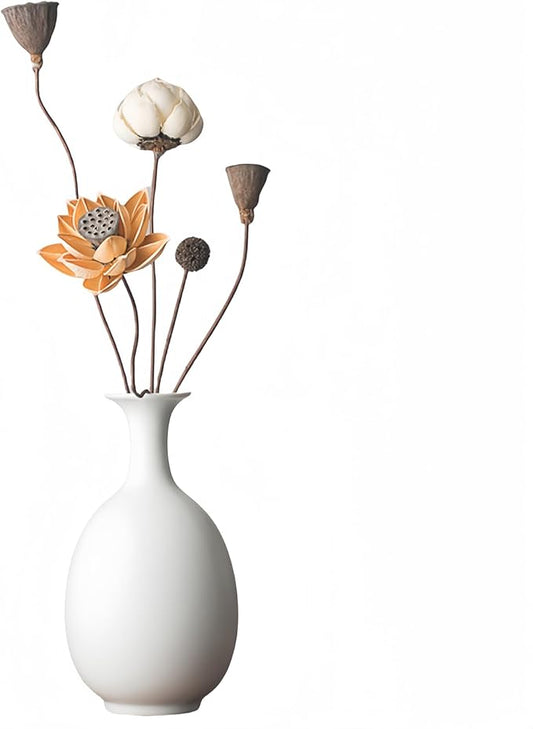 White Ceramic Vase with Dried Flowers, Handmade in Jingdezhen, for Modern Home Decor Office Bookshelf Tables Living Room Bedroom Shelf Decor Entryway Dry Flower Arrangement Ornament