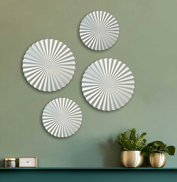 ITrixgan Metal Wall Art Decor Set - Sunburst Metal Art, Silver Accents For Living Room - Set of 4