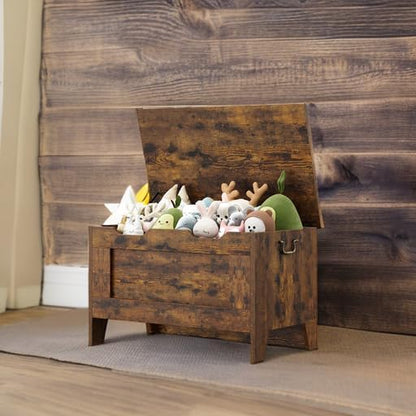 IDEALHOUSE Storage Chest, Rattan Toy Chest, 30" Wooden Storage Bench with Safety Hinge, Blanket Chest, Entryway Bench, Supports 350 lb, Storage Trunk for Living Room, Bedroom, Playroom, Natural Oak