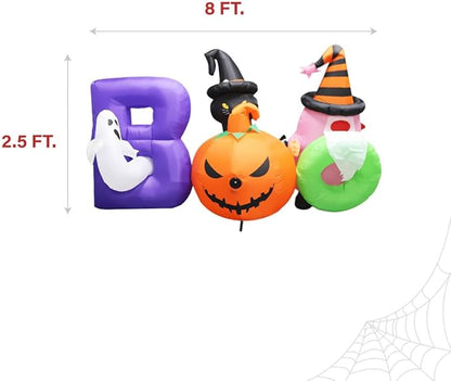 Haunted Hill Farm 5-Ft Tall Boo Sign Blow Up Inflatable with Lights and Music, Outdoor Halloween Inflatable Decoration for Lawn and Yard, Large Spooky Holiday Decor